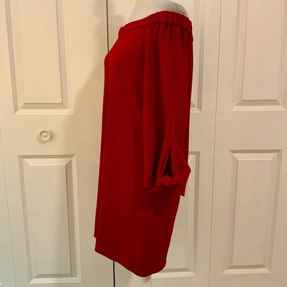 TIBI Red Crepe Off Shoulder Tie Sleeve Shift Mini Dress Size 4 - Picture 5 of 12